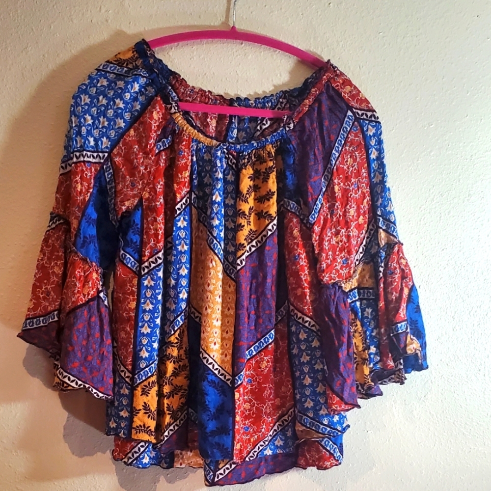 Democracy Patchwork tiered peasant top